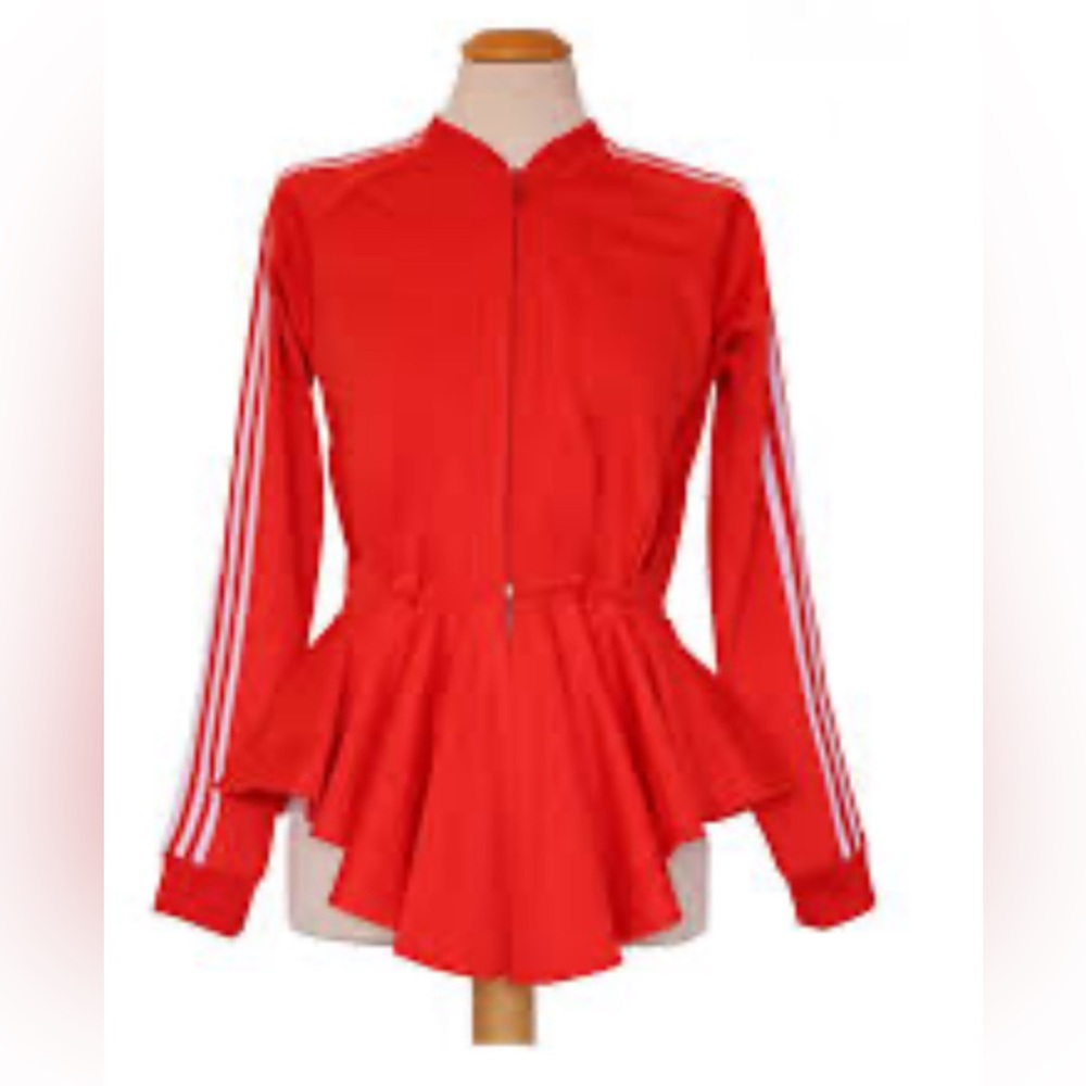 Jeremy Scott x Adidas Red Peplum Track Jacket with White Stripes
